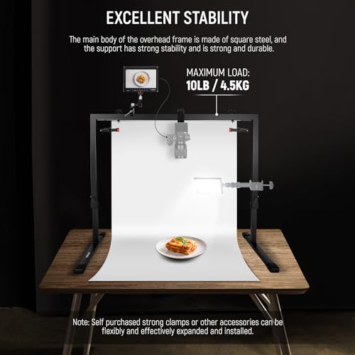 NEEWER Overhead Camera Mount Rig Soporte Cámara Cenital, Plataforma Montaje de Múltiple Dispositivo de Mesa de Acero Resistente Profesional con Abrazaderas Fondo, para Escritorio≥3,3'/1m Largo, ST100