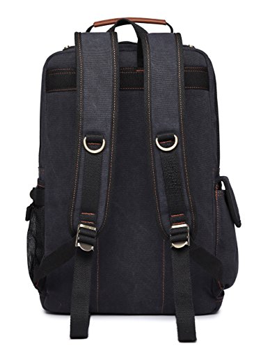 BEFAiR Canvas Backpack Vintage College Daypack Mens Laptop Backpack School Bookbag for Women Black - Thumbnail 3