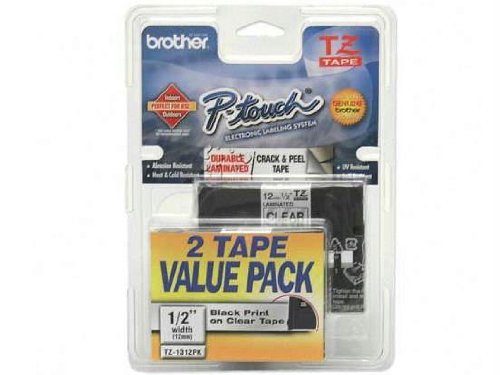 BrotherP-Touch® TZ Standard Adhesive Laminated Labeling Tapes, 1/2w, Black on Clear, 2/Pack