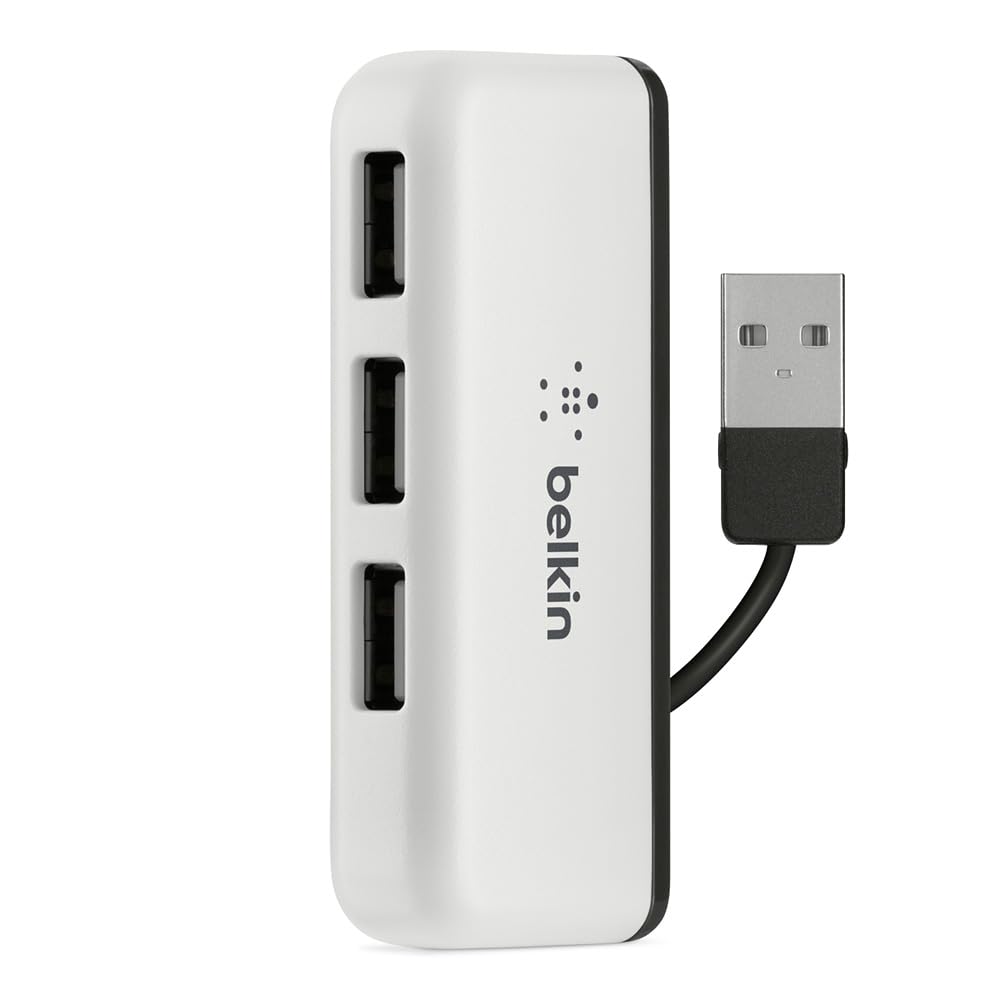 Belkin Portable 4 Port Travel USB Hub, White/Black
