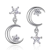 GOMYIE Asymmetrical Star Moon Ear Nail Hypoallergenic Crystal Pendant Jewelry Women'S Earrings(Silver color)