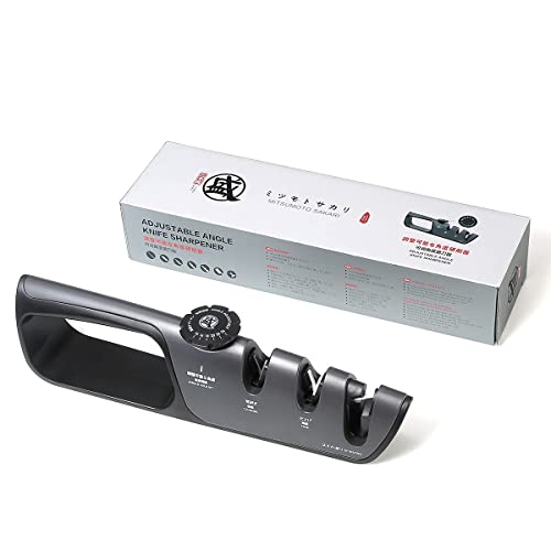 MITSUMOTO SAKARI Professional 3 Stage Knife Sharpener, Multifunctional Japanese Kitchen Sharpener, Easy with Adjustable Angle Knob