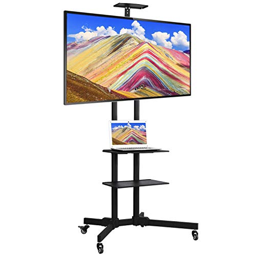 Yaheetech Mobile TV Stand, Adjustable Rolling TV Cart w/ Locking Wheels