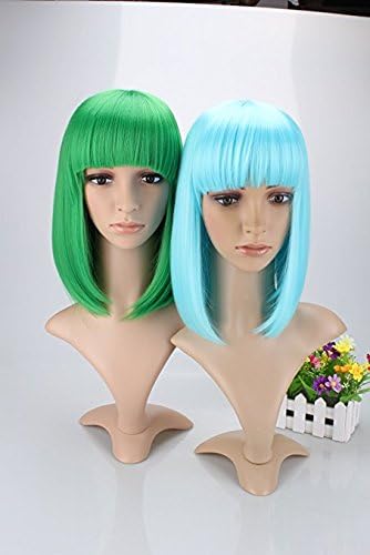 CosMe 14'' Green Wig -Charming Short Straight Hair Women Girl's Synthetic Wig with Air Bangs with Free Wig Cap and Wig Comb(Green)