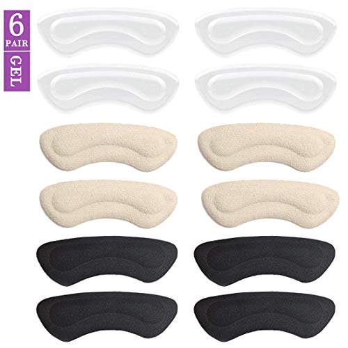 Heel Cushion Inserts & Heel Grips-Reusable Self-Adhesive Shoe Inserts Liners for Men's and Women's Loose Shoes, Shoe Pads for Preventing Heel Slipping, Rubbing, Non-Slip Comfortable Heel Pads-6 pairs