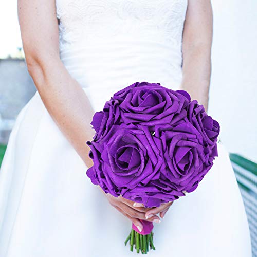 N&T NIETING 25pcs Artificial Flower Roses for Decoration (Large Dark Purple) - Thumbnail 4