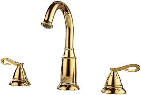Bathroom Basin Faucets Brass Widespread Type Sink Mixer Crane Tap Hot and Cold 3 Hole Dual Handle Deck Mounted Gold