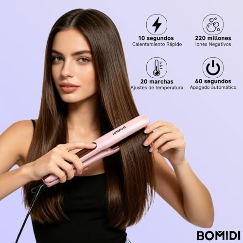 Plancha Para Cabello Profesional, BOMIDI Planchas 2 en 1 Alisado Y Rizador 130-230℃ Preciso Calentamiento Rápido Con Pantalla LCD Digital, Iones Negativos Doble Voltaje Adecuado Para Viajar