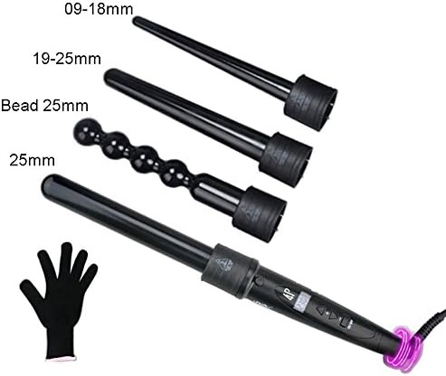 ibulors Adjustable LCD Display 4 in 1 Hair Curler Wand Set with Interchangeable Barrels Hair Curling Irons