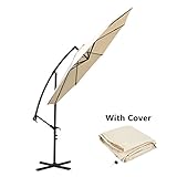 Offset Umbrella 10 ft Cantilever Patio Umbrella Outdoor Market Hanging Umbrellas & Crank With Cross Base And Cover (Beige)