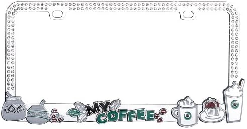 Valor Auto Companion LPF2MC022WIT Cup of Coffee Design Metal License Plate Frame with White Crystals