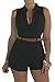 PROGRACE Women's Sexy V Neck Button High Waist Sleeveless Short Jumpsuit Playsuit Black L