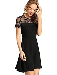 Verdusa - Vestido de manga corta para mujer, cuello redondo, encaje floral