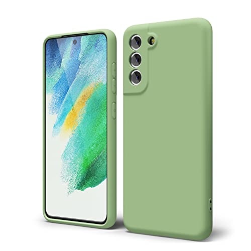 oakxco for Samsung Galaxy S21 FE 5G Phone Case Liquid Silicone Grip, Cute Thin Slim Soft Rubber TPU Plain Smooth Gel Cover for Women Girl Aesthetic Design, Matte Solid Protective & Shockproof, Mint