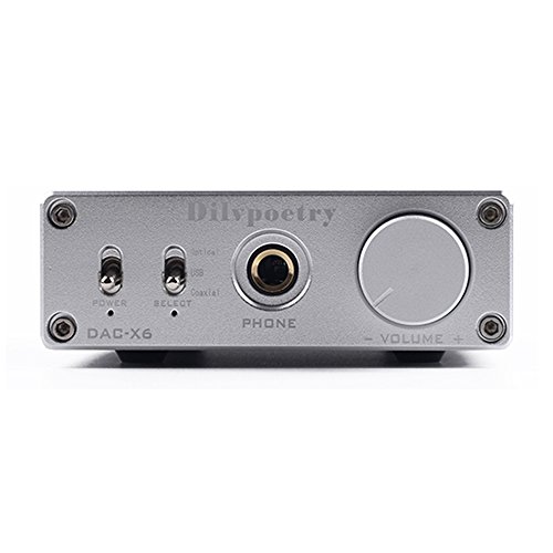 Dilvpoetry DAC X6 Amplifier 24Bit/96kHz Optical/Coaxial/USB Digital Stereo Audio Headphone Amplifier DAC Decoder Power Amplifier (Silver)