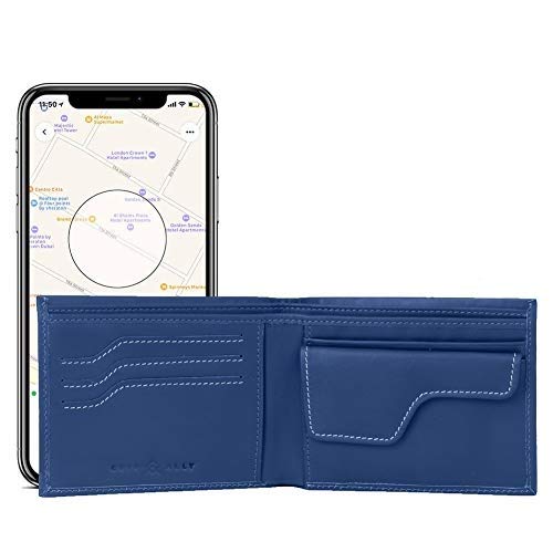 Cuir Ally Anti-Theft Bluetooth Trackable Explorer Smart Wallet, Genuine Leather, iOS & Android Compatible Technology (Blue)