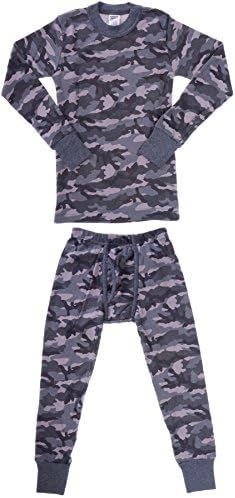 Platinum Junior Boy's Camouflage 2 Piece Thermal Long Sleeve and Pant Underwear Set (Grey, 12)
