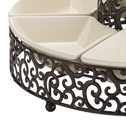 Elegant Serving Platter,7-Piece Section Serving Dish Ceramic and Pressed Metal, Ideal for Appetizers, Salad, Party Bowl, Relish Dish, Chip and Dip Set