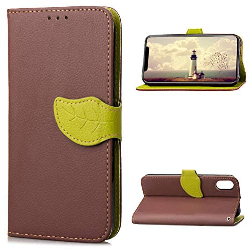 ZSTVIVA iPhone Xs Max Leather Phone Case 6.5 inch PU Flip Soft TPU Inner Cover Buckle Wallet Bracket Anti-Fall Shockproof Lychee Texture Smartphone Case