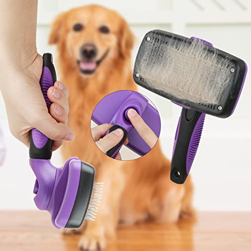 smartelf Pet Grooming Brush, Self-Cleaning Slicker Brush for Dogs and Cats Long & Short Hair, Rounded Tips Retractable Dog Brush for Shedding Loose Undercoat,Tangled Knots ,Matted Fur (Purple)