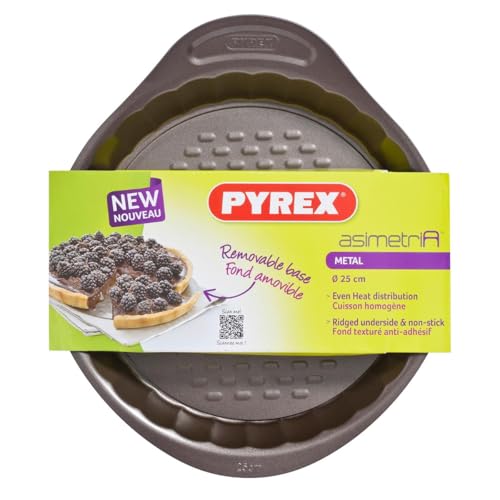Pyrex Cake Mould with Removable Bottom 25 cm Asymmetry, Steel, Black, 3.5 cm