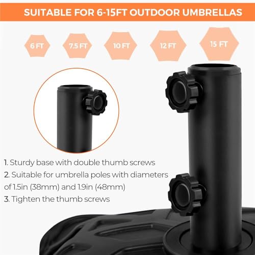 Yaheetech Fillable Mobile Umbrella Base, Heavy Duty Patio Umbrella Pole Holder for Outdoor 4 Wheels, 4 Locks 2 Knobs 123lb Capacity for Deck, Poolside, Garden, Black-Checkered