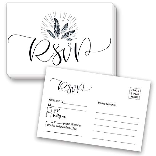 RSVP Cards, Pack of 50 RSVP Postcards, Response Cards for Wedding Invitations, Bridal Shower, Baby Shower, Birthday Party, No Envelopes Needed, Elegant White with Mailing Side, 4 x 6 Inches - Thumbnail 5