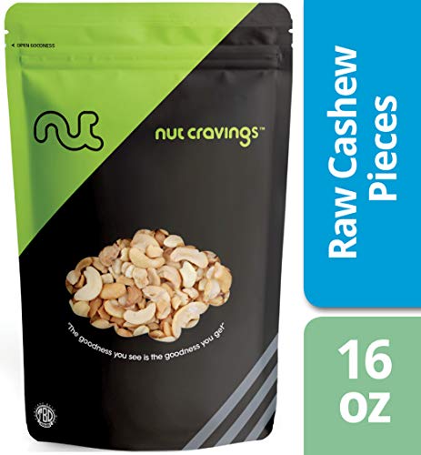 NUT CRAVINGS - Raw Cashew Halves & Pieces, Unsalted, Shelled, (16oz - 1 LB) Packed Fresh in Resealable Bag - Kosher Healthy Snack, Food Assortments