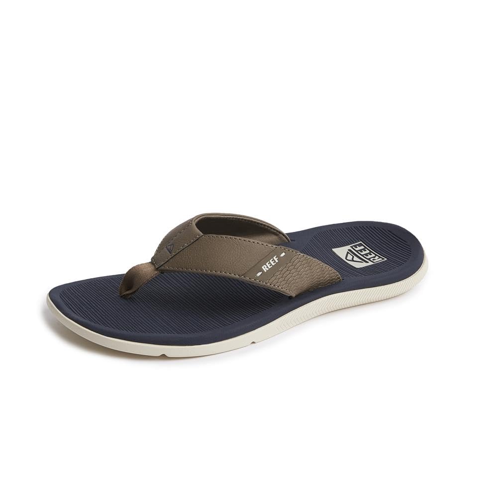 REEF Santa Ana Mens Flip Flop, Arch Support, Water Friendly, Non Marking Outsole, Navy/Khaki, 6 Image