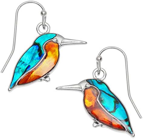 Womens Kingfisher Earrings inlaid with Sustainably Sourced Abalone Shell on Rhodium Plated Hooks with Gift Box