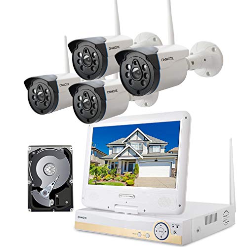 ONWOTE All-in-one 1080P HD NVR Wireless Home Security Camera System Outdoor with 10.1" LCD Monitor, 1TB Hard Drive, 4 80ft Night Vision Surveillance Camera, Remote Home Monitoring System, Plug n Play