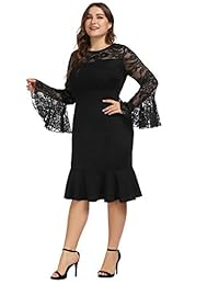 Hanna Nikole vestido de sirena de fiesta de cóctel con mangas acampanadas y encaje, talla grande