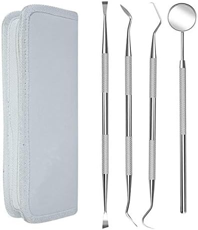 Acronde 6.8" Tooth Scaler Tools Kit Stainless Steel Dental Tools Kit Oral Care Kit Double Header Tarter Remover/Scraper/Dental Mirror Perfect for Cats and Dogs