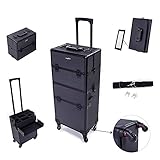 Mefeir 2-in-1 Rolling Train Case Lift Handle,4 Removable Wheels+4 Keys+Shoulder Strap+Mirror,Travel Makeup Cosmetic Trolley Beauty Organizer