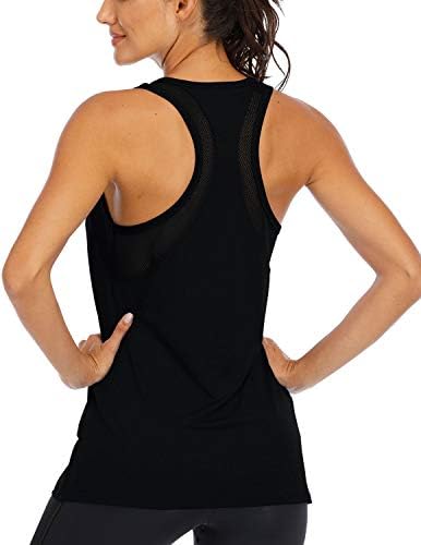 Fihapyli Women’s Yoga Tops Open Back Mesh Breathable Workout Tops for Womens Pilates Tops Racerback Running Tank Tops