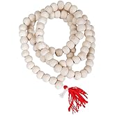 Generic Long Tulsi Kanthi White Mala Original - 3 Round Brown Wooden Mala for Neck Wearing, Regular