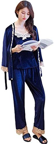 TaoTech Women’s Long Sleeve Open Front 3 Piece Pajama Set Loungewear Velour Cardigan Warm