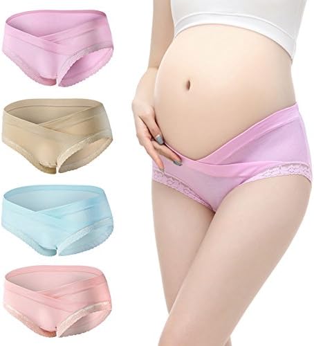 Derix 4 PCS Women’s Cotton Maternity Low Waist Pregnant Mother Panties Lingerie Briefs Underwear YFNK02,purple,pink,beige,rose red,M