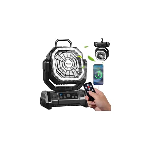 Kssvzz Camping Fan with 10000mAh Battery, Portable Quiet, with LED Light, 270° Rotation, Hook/USB Charging, Tent Fan for Camping, Power Outage, Fishing