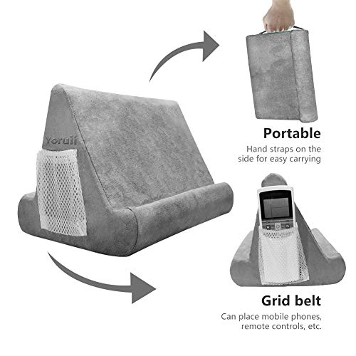 Soft Pad Pillow Stand Holder Tablet Mobile Phone Pillow Lap Stand Multi-Angle Reading Support Pillow Stand Suitable for Tablet Computer Ereader Smart Phone and Books (Grey)