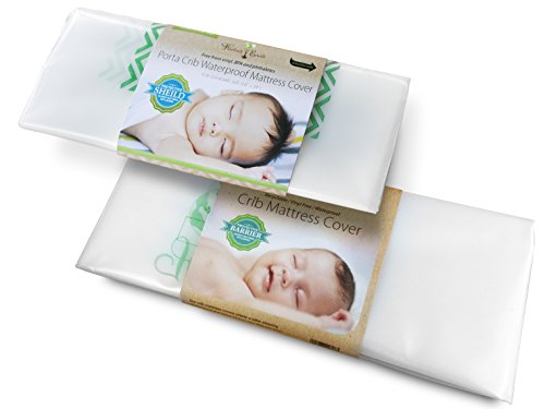 Harlow's Earth Safe Sleep Bundle- One Crib Mattress Cover and One Porta Crib Mattress Cover- Waterproof- Toxic Gas Shield