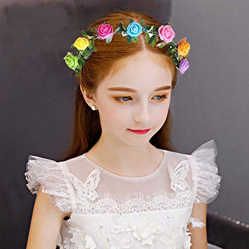 Adjustable Bridal Flower Garland Headband Flower Crown Hair Wreath Halo Floral Wreath Headband (10 PCS Different Colors)