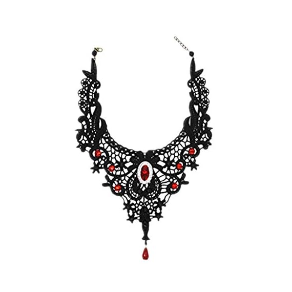 MEiySH-Elegant-Black-Lace-Gothic-Lolita-Red-Pendant-Choker-Necklace-Earrings-Set-Necklace