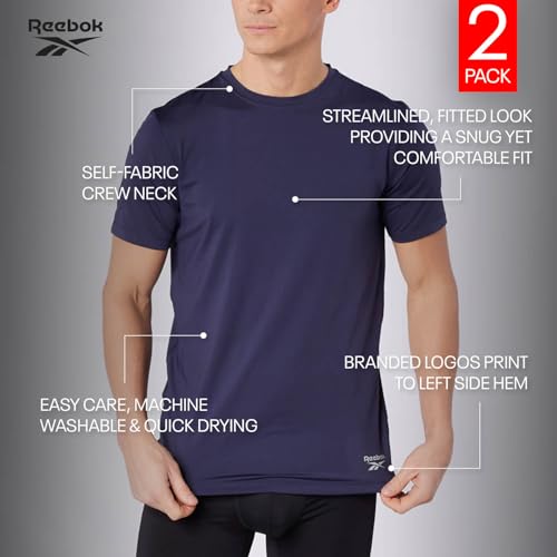 Reebok Clancy Performance - Camisetas para Hombre, Paquete de 2 Unidades, Ajustables, absorben la Humedad y Son Ligeras.