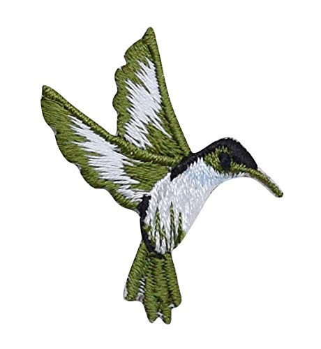 Small MINI - Hummingbird - Light Blue Throat - Flying Right - Iron on Embroidered Applique Patch