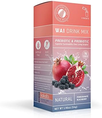 Wai Powdered Drink Mix: Blackberry Pomegranate - 1 Box of 6 Single Serve Packets - Probiotic Flavored Water Enhancer Powder - Natural, No Added Sugar, Artificial Free
