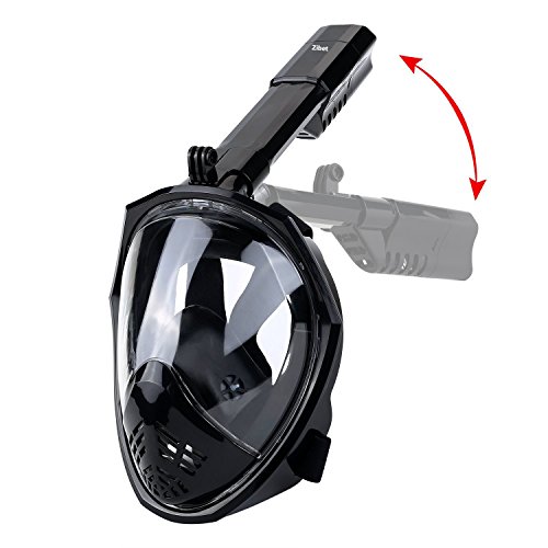 Zibet Full Face Snorkel Mask,Foldable Snorkeling Mask Diving Mask with Detachable Camera Mount Pivot Arm and Earplug,Full Arc Design 180 Degree View,Anti-fog for Kids Adults (Black, S/M)