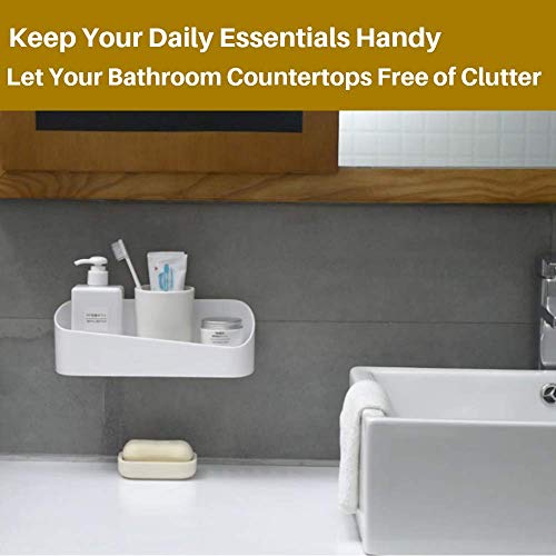 SUNFICON Adhesive Shower Caddy Basket Bathroom Shelf Organizer Wall Mounted Spices Storage Rack No Drilling Shower Shelf Bath Essentials Makeups Shampoo Holder with Traceless Clear Adhesive