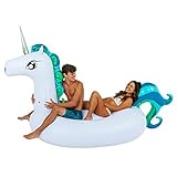 TCP Global Sundaze Floats Giant 9 Foot Inflatable Tropical Unicorn Pool Float - Fun Kids Swim Party Toy - Summer Lounge Raft