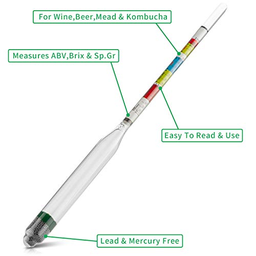2 Pack Triple Scale Alcohol Hydrometer for Home Brew, Wine, Beer, Mead